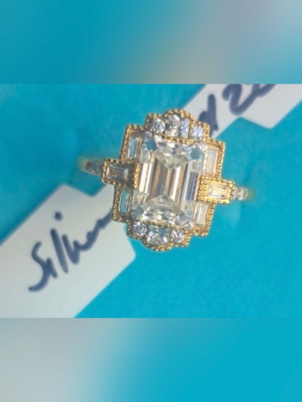 GRA Certified VVS1 Emerald Cut Art Deco Moissanite Ring 6 Size Available